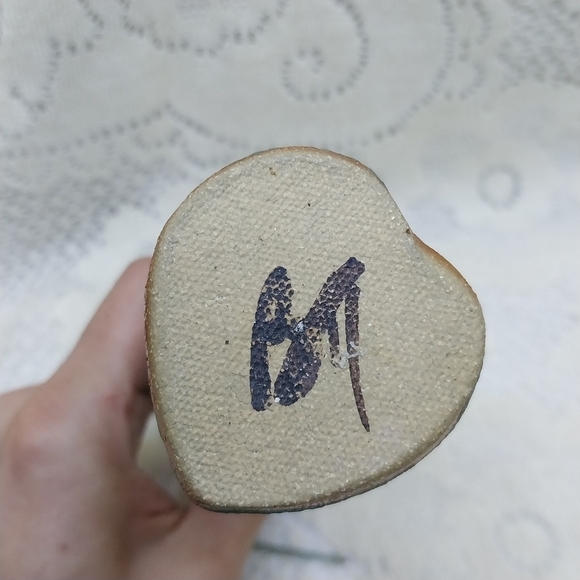 1960s Studio Art Pottery Stoneware Bud Vase Signed BTT Teal Blue Glaze Heart 6½" - Picture 6 of 6